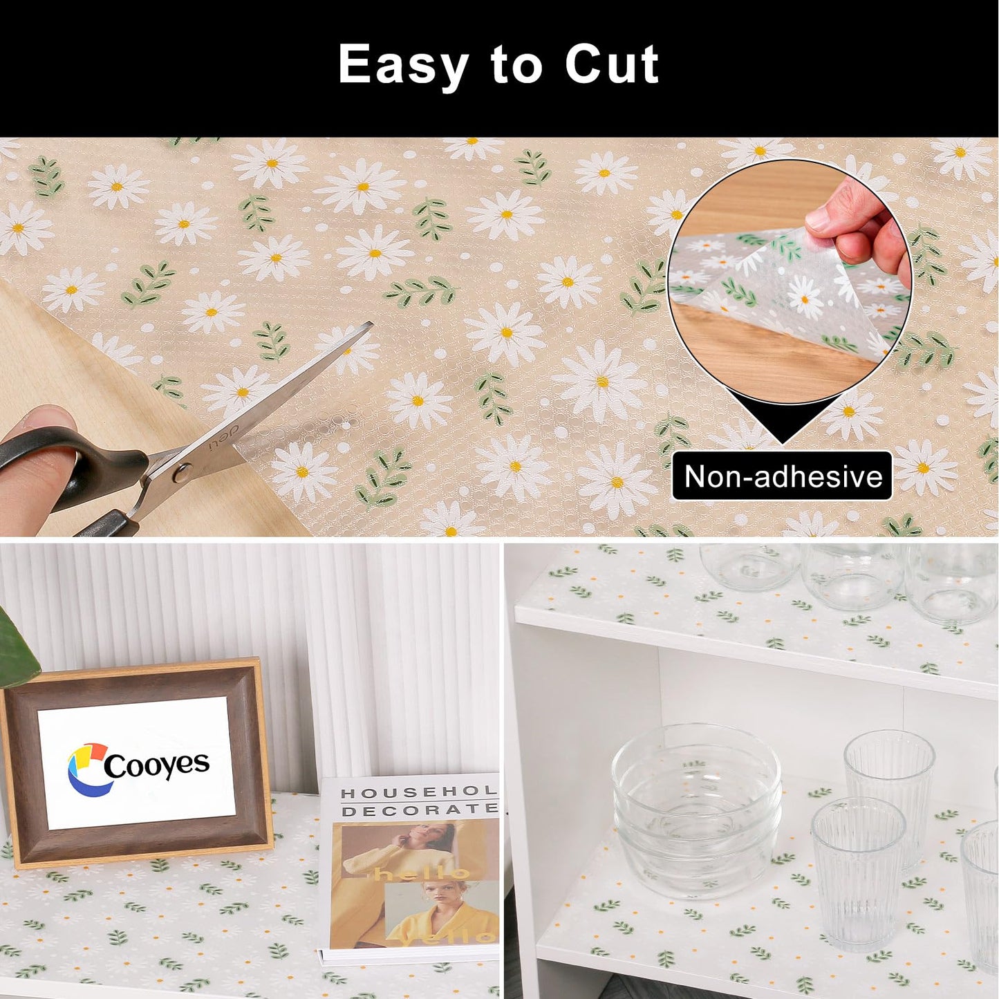 Cooyes Premium Non-Adhesive Shelf Liner – Waterproof EVA Cabinet & Drawer Mat for Kitchen, Durable, Modern Pattern, Easy to Cut