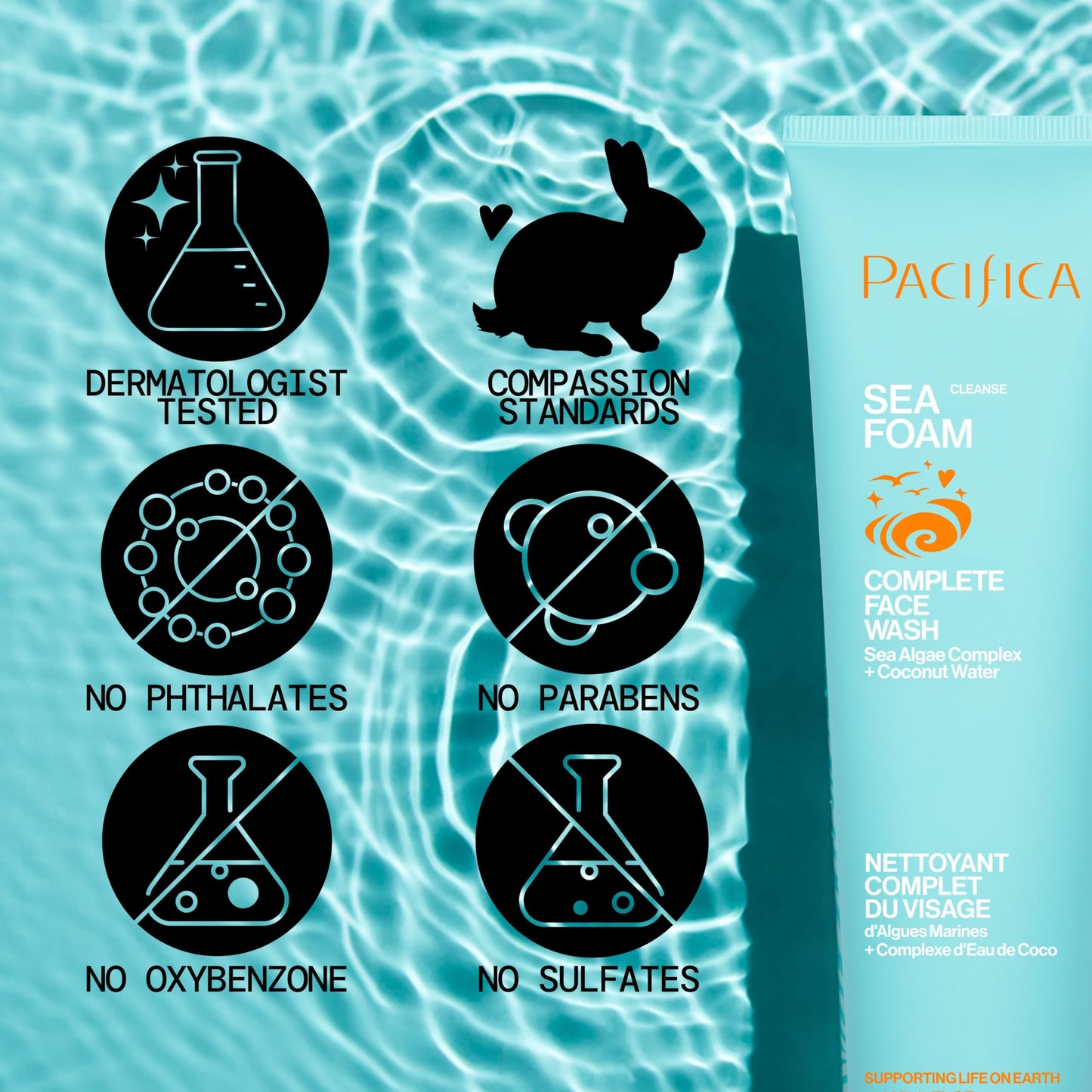 Pacifica Sea Foam Face Cleanser – Gentle Daily Foaming Wash with Coconut Water & Sea Algae, Removes Makeup, Vegan, Oily/Combo Skin