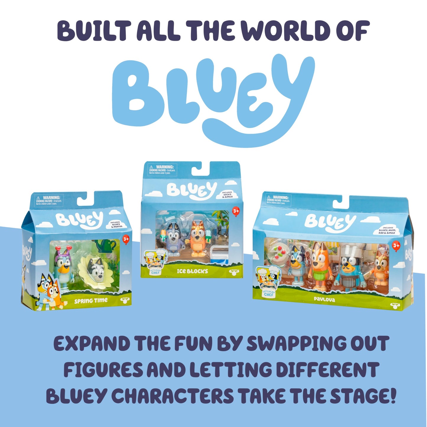 Bluey Family Figure Pack of 4, Robust Poseable Character Toys with Bingo, Chilli, and Bandit Figures, Toddler-Sized Animal Figurines for Kids Ages 3+