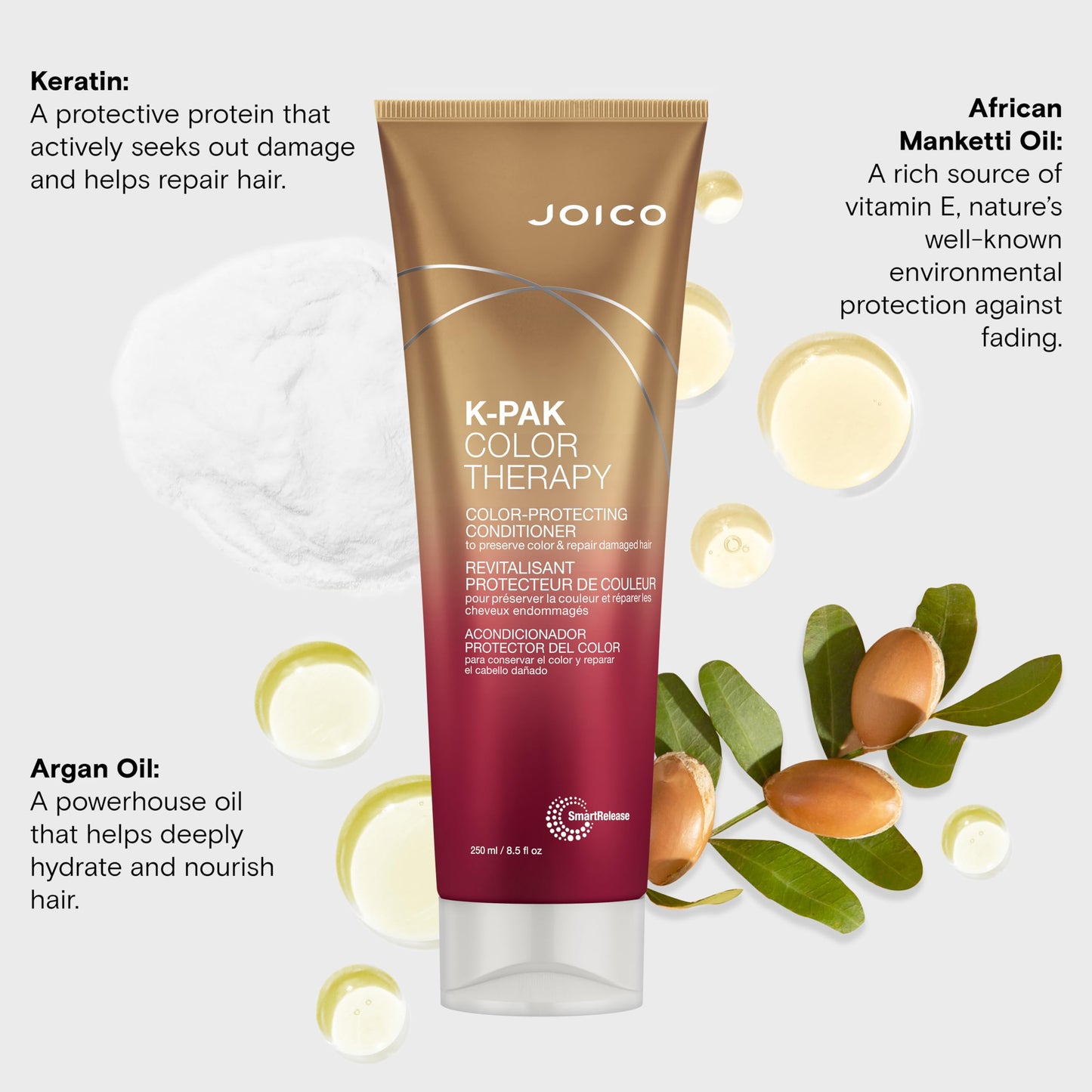 Joico K-PAK Color Therapy Conditioner – Color-Protecting Formula with Keratin & Argan Oil, Repairs Damage, Boosts Shine & Elasticity, 8.5 Fl Oz