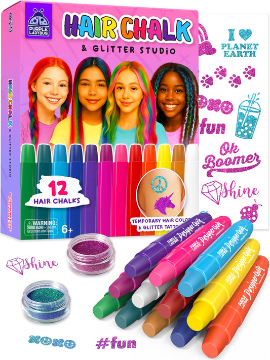 Hair Chalk for Girls - Washable Temporary Hair Dye, 12 Colors, Birthday & Christmas Gift, Kids & Teens Ages 6-12