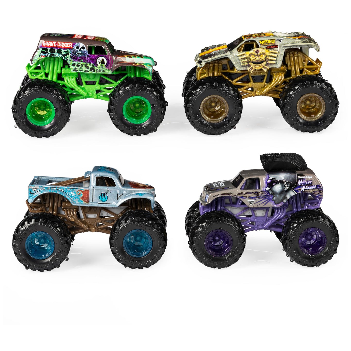 Monster Jam, Official Reveal The Steel 4-Pack of Color-Changing Die-Cast Monster Trucks, 1:64 Scale