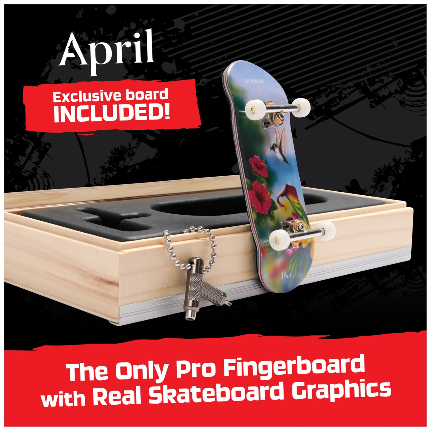 TECH DECK, April Pro Series Finger Board with Storage Display, Built for Pros; Authentic Mini Skateboards, Kids Toys for Ages 6 and up