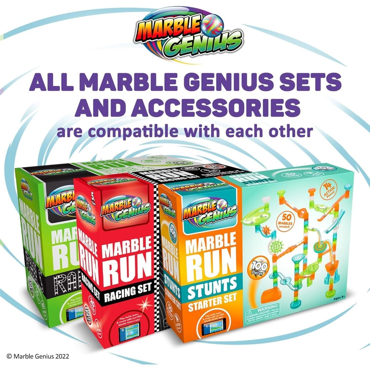 Marble Genius Marble Run Booster Set, 20 Pieces - Building Blocks Toy Add-On for Ages 3+, Instruction App Access, Primary Colors