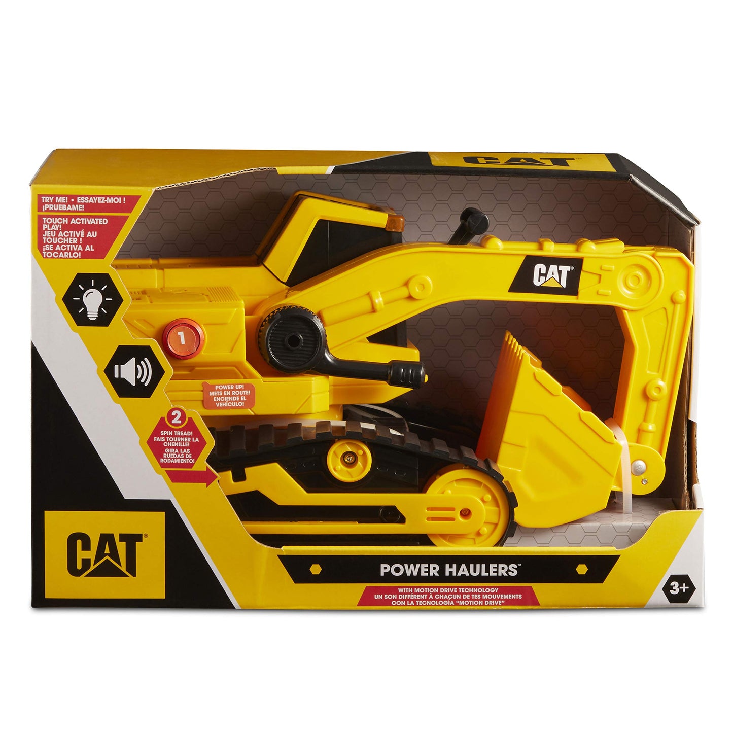 CAT Construction Toys Power Haulers Excavator – Yellow Construction Vehicle with Motion Drive, Lights & Sounds for Kids 3+