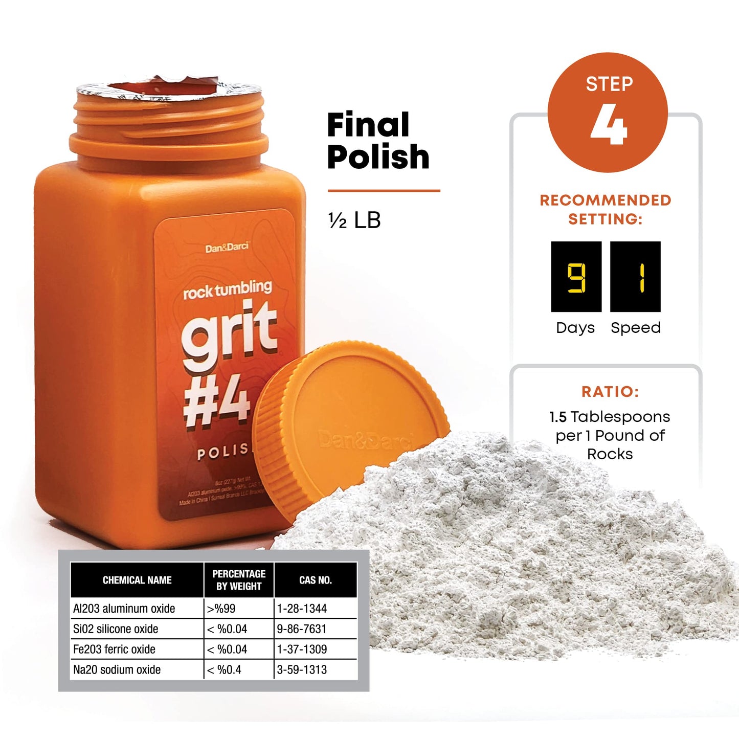 Dan&Darci Rock Tumbler Refill Kit – 3.5 lbs Grit & Poly Pellets, Polishing Media for Stones, Tumblers, and Rock Polishing Supplies