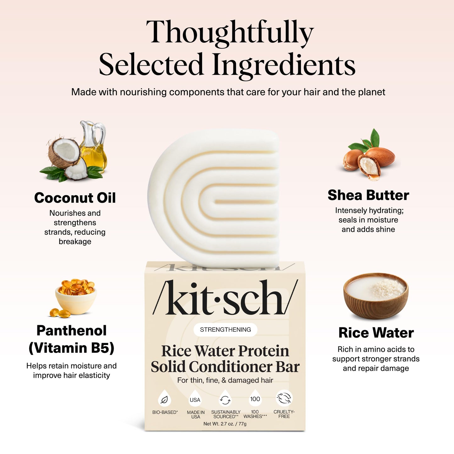 Kitsch Rice Water Conditioner Bar – Strengthen Hair, Repair Damage, Prevent Split Ends & Boost Shine – Paraben, Silicone & Sulfate-Free, 2.7 oz