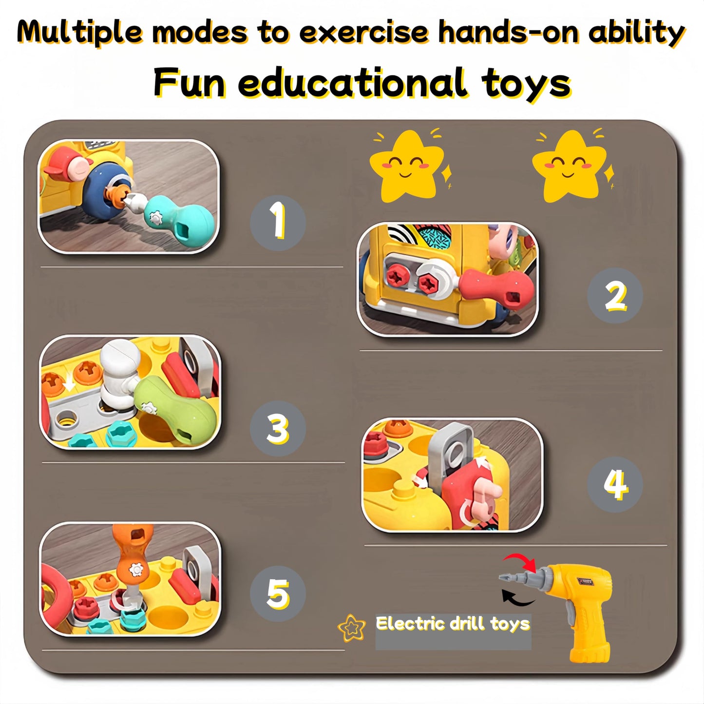 School Bus Take-Apart Toy with Electric Drill – STEM Learning, Sensory Educational Play for Boys Ages 3-7, Fun Disassembly Gift