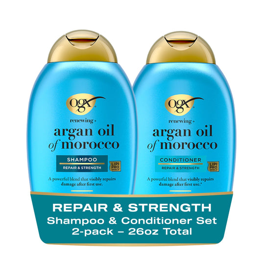 OGX Renewing + Argan Oil of Morocco Shampoo & Conditioner Set – Sulfate-Free Damage Repair Duo to Strengthen & Restore Dry, Damaged Hair, 13 fl oz, 2 Pack
