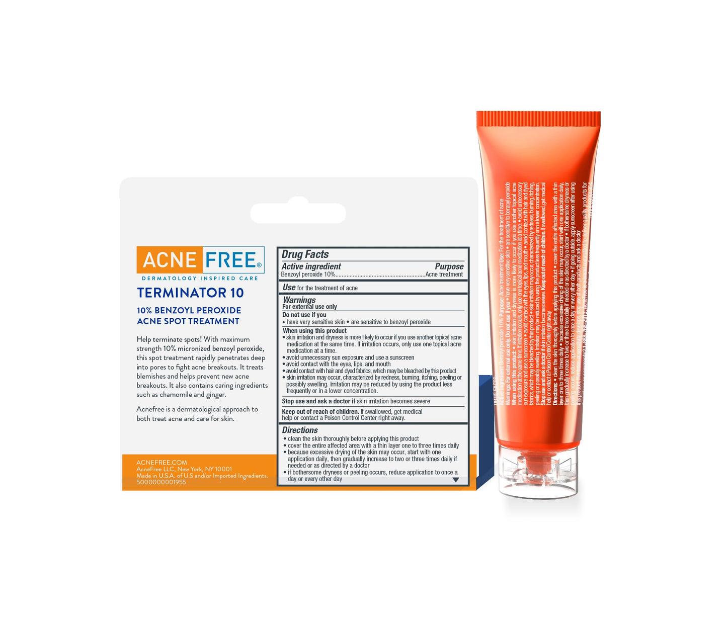 AcneFree Terminator 10 Acne Spot Treatment with Benzoyl Peroxide 10% Maximum Strength Acne Cream Treatment, 1 Ounce - Pack Of 1