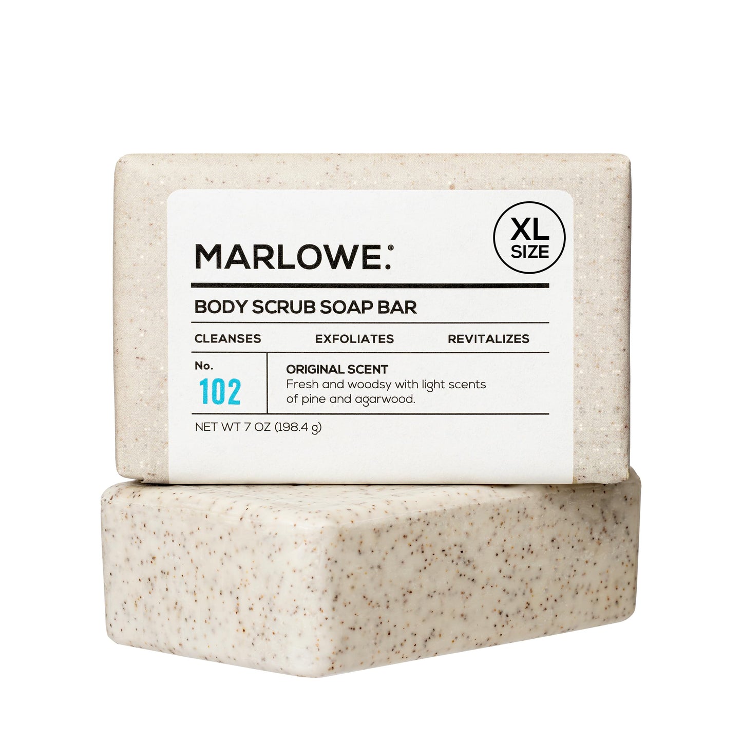MARLOWE No. 102 Body Scrub Soap, 7oz – Exfoliating Bar with Shea Butter, Olive Oil & Green Tea, Smoothes & Revitalizes Skin, Sage & Fir Scent