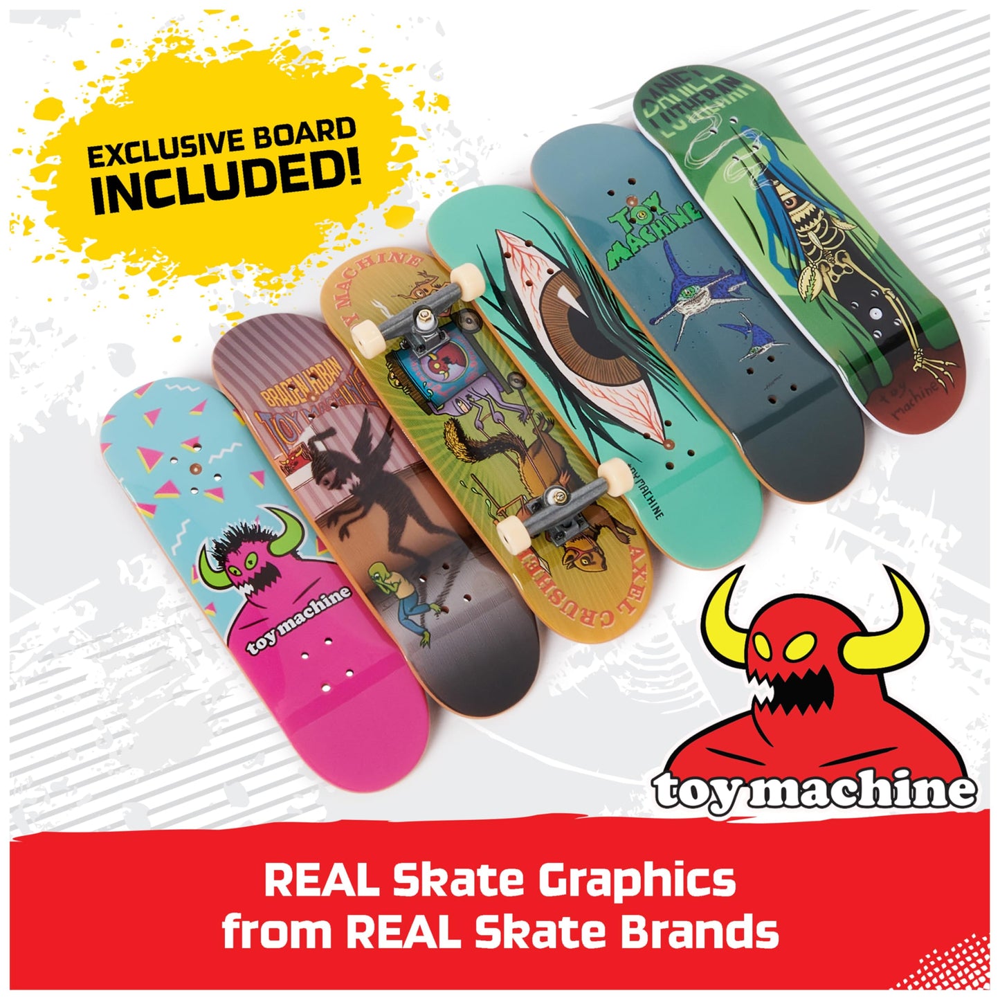 TECH DECK, Toy Machine Sk8shop Fingerboard Bonus Pack, Collectible and Customizable Mini Skateboards, Kids Toys for Ages 6 and up
