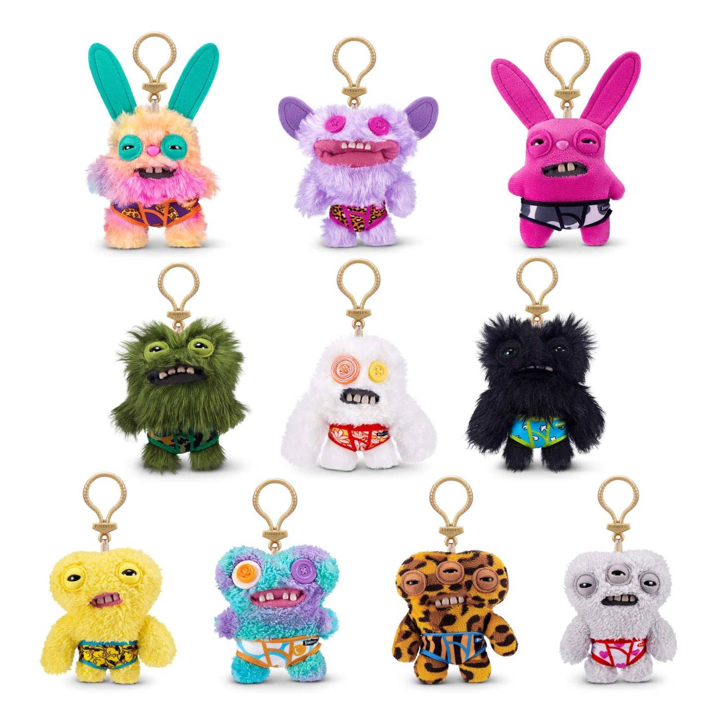 Fuggler Key Rings Series 4 by ZURU Funny Ugly Monster, Plush, Collectible, Toy (3 Pack)