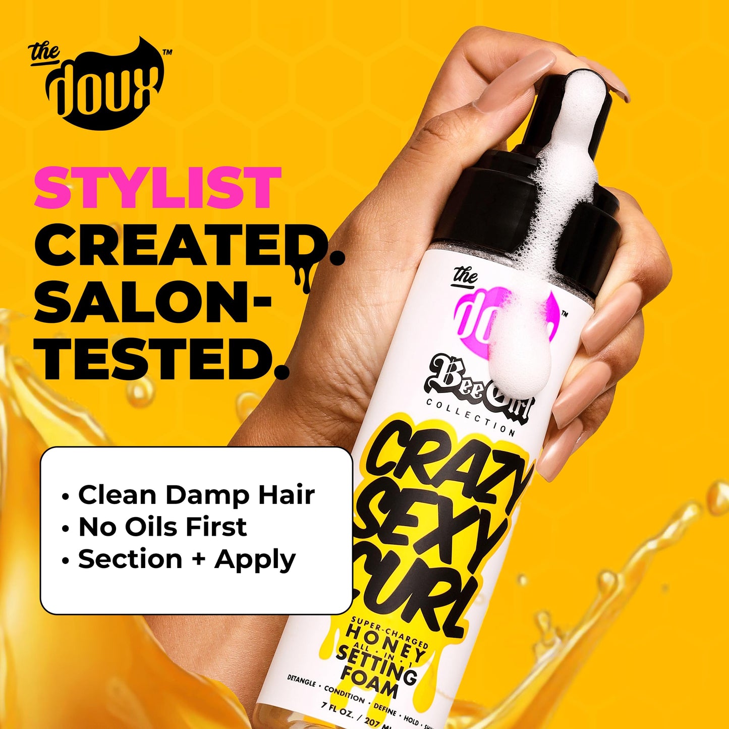 The Doux CRAZYSEXYCURL Honey Foam Curl Cream & Mousse – Heatless Curls, Frizz Control, Shine & Moisture with Aloe & Silk Amino Acids
