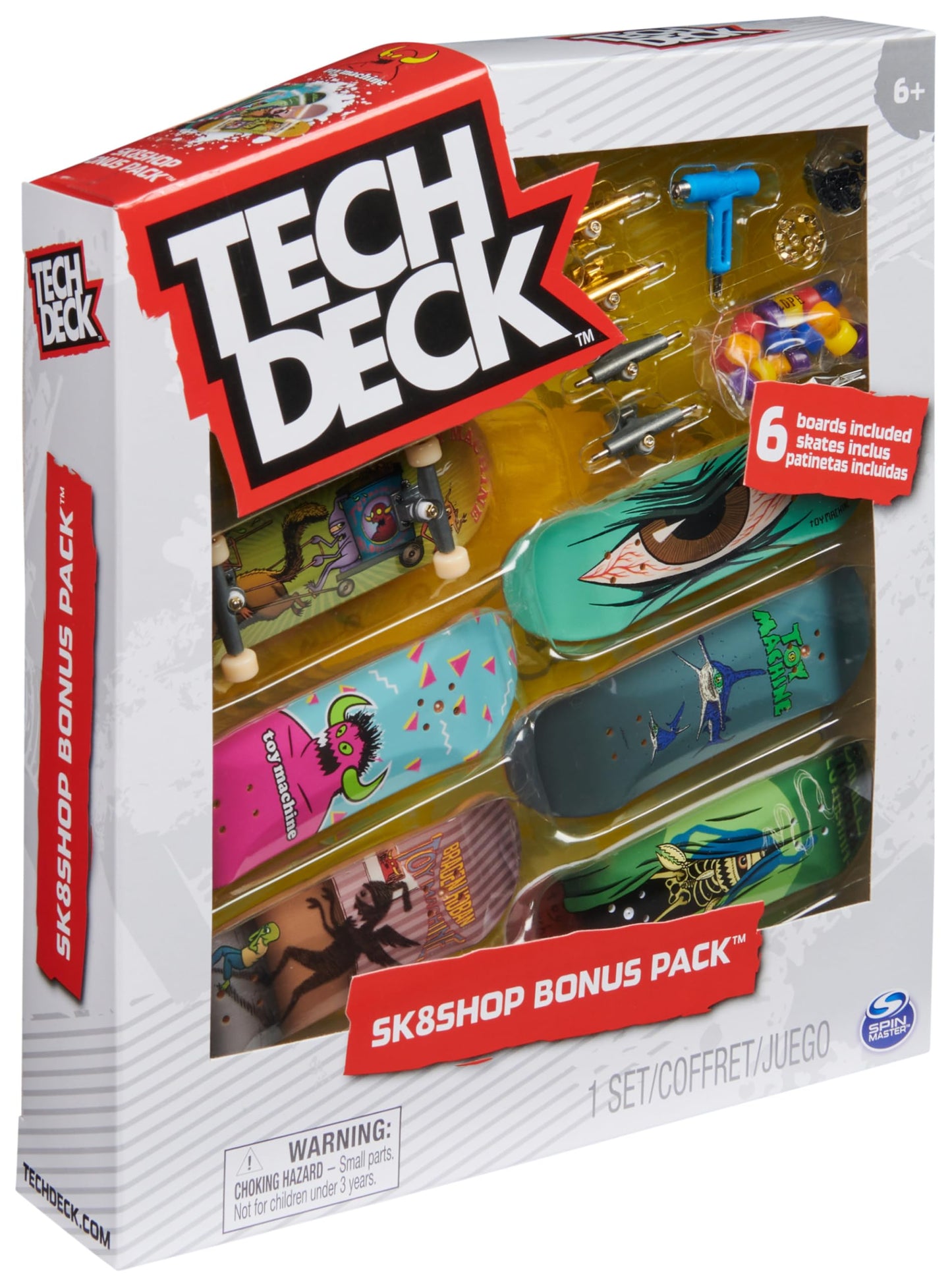 TECH DECK, Toy Machine Sk8shop Fingerboard Bonus Pack, Collectible and Customizable Mini Skateboards, Kids Toys for Ages 6 and up