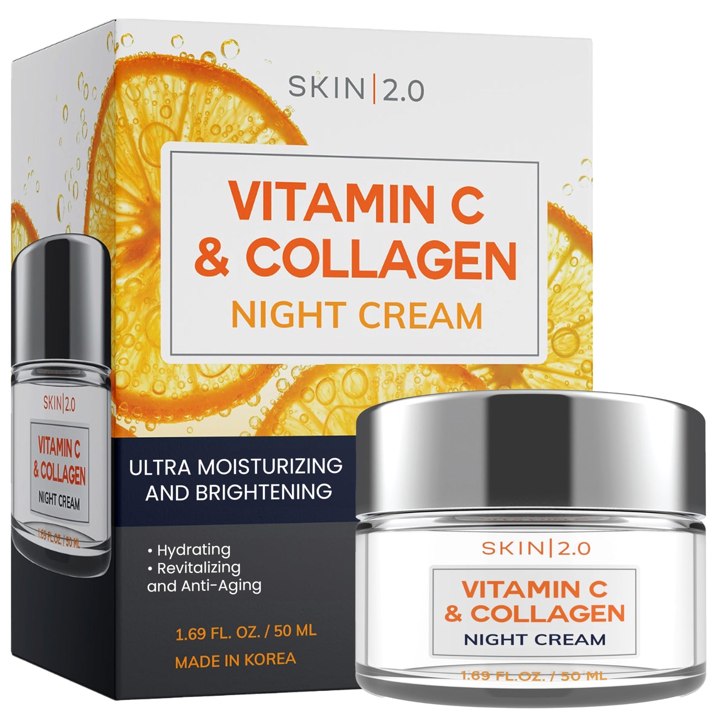 Skin 2.0 Korean Vitamin C & Collagen Face Moisturizer - Anti-Aging, Tightening, Clean & Cruelty-Free Skincare, 1.69 oz