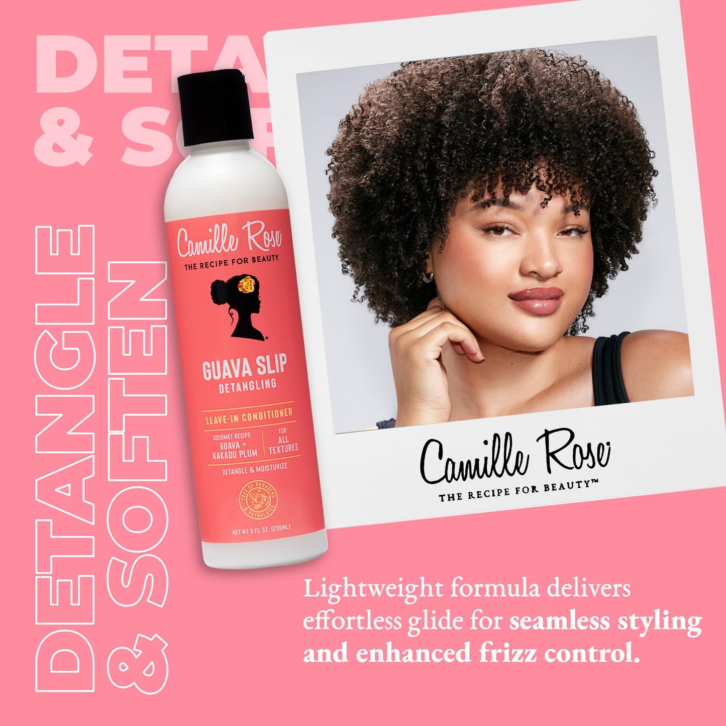 Camille Rose Guava Slip Detangling Leave-In Conditioner with Guava, Kakadu Plum & Aloe Leaf Juice – Softens & Smooths All Hair Types, 8 fl oz