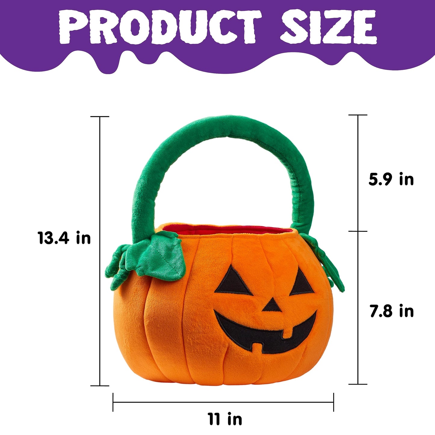 JOYIN Halloween Pumpkin Plush Tote Candy Bag, 11"x13.4" Trick or Treat Basket with Handle for Kids, Party Favors & Gifts