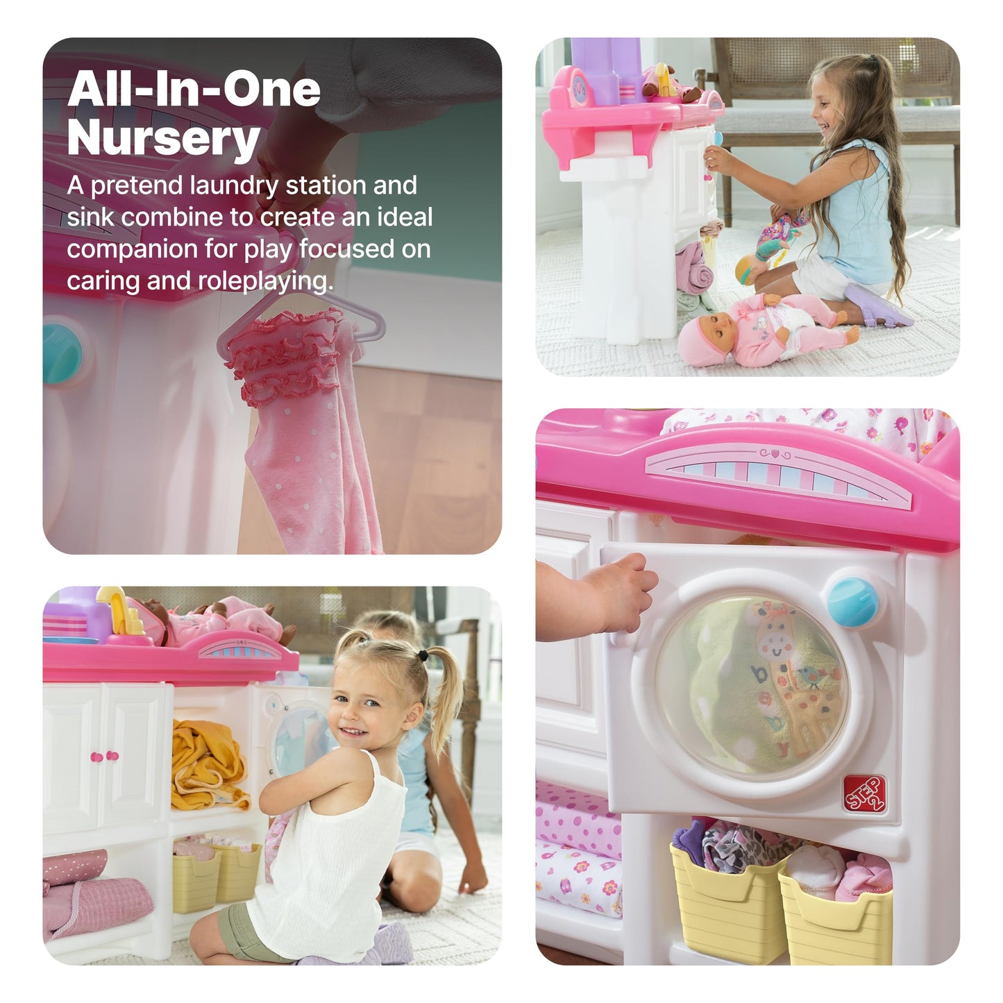 Step2 Love & Care Deluxe Baby Doll Nursery Playset with Crib & Changing Station, Durable Plastic, Accessories, Toddler Toy 2-6 Yrs