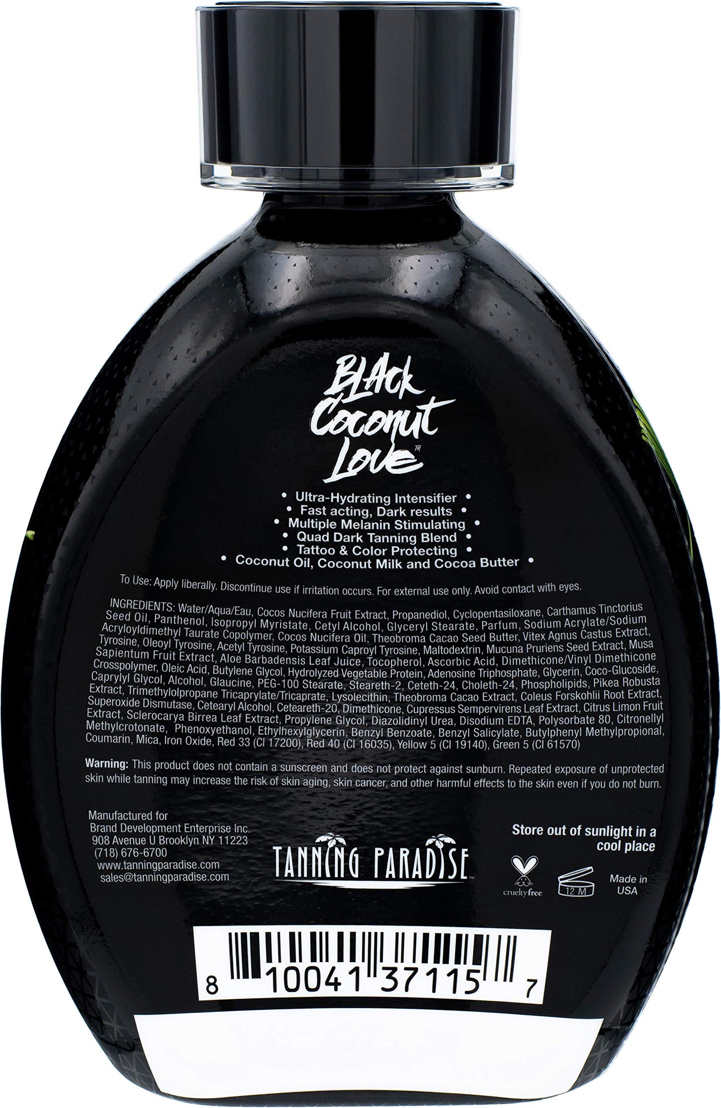 Tanning Paradise Black Coconut Love Lotion – Coconut Oil, Age-Defying, Tattoo Protecting, Ultra Hydrating Dark Tan, 13.5oz