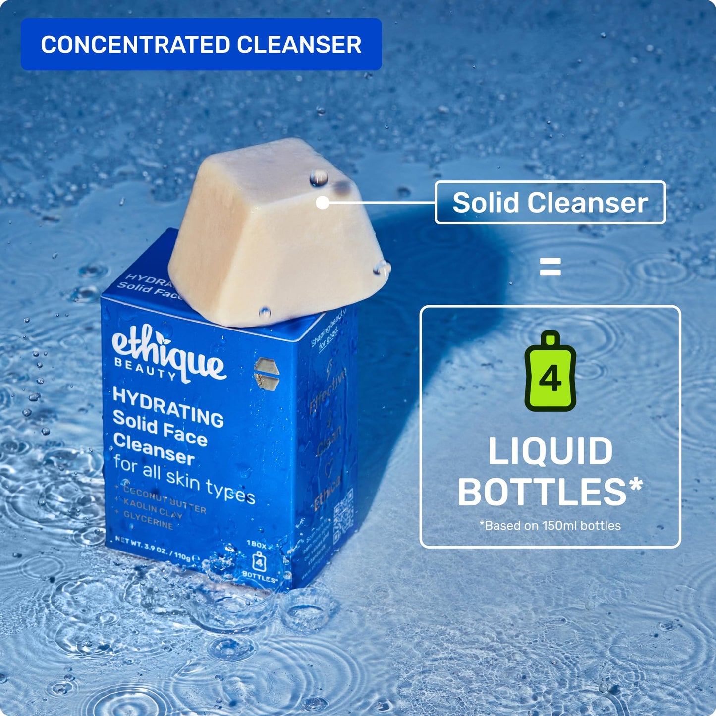 Ethique Hydrating - Solid Face Cleanser for All Skin Types - Plastic-Free, Vegan, Cruelty-Free, 3.9 oz (Pack of 1: 2 bars)