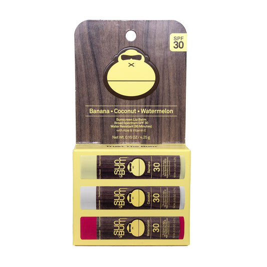 Sun Bum SPF 30 Lip Balm 3-Pack – Coconut, Banana & Watermelon, Moisturizing with Aloe & Vitamin E, Vegan, Cruelty-Free, 0.15 oz Each