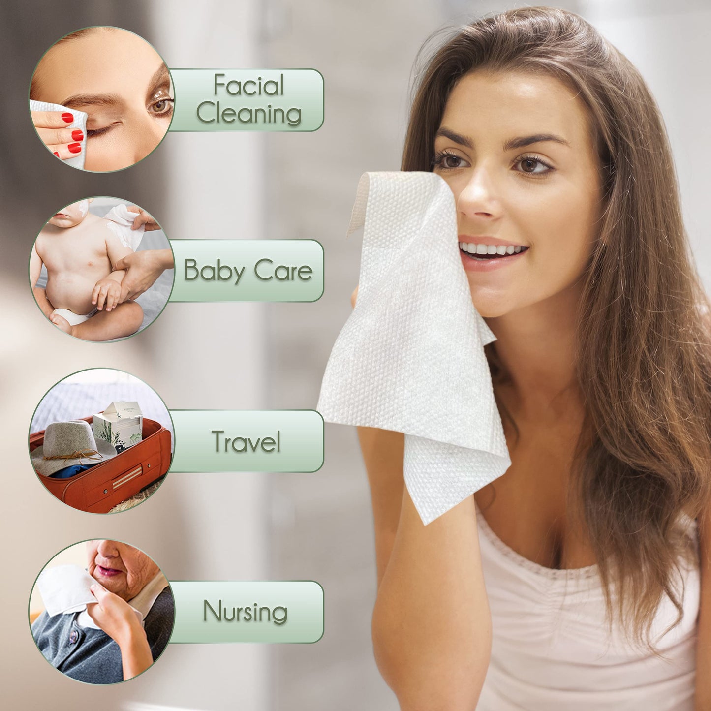 WOWOTEX Bamboo Disposable Face Towels – Biodegradable, Extra Thick & Soft, 60 Count, Ideal for Sensitive Skin, Makeup Removal & Travel