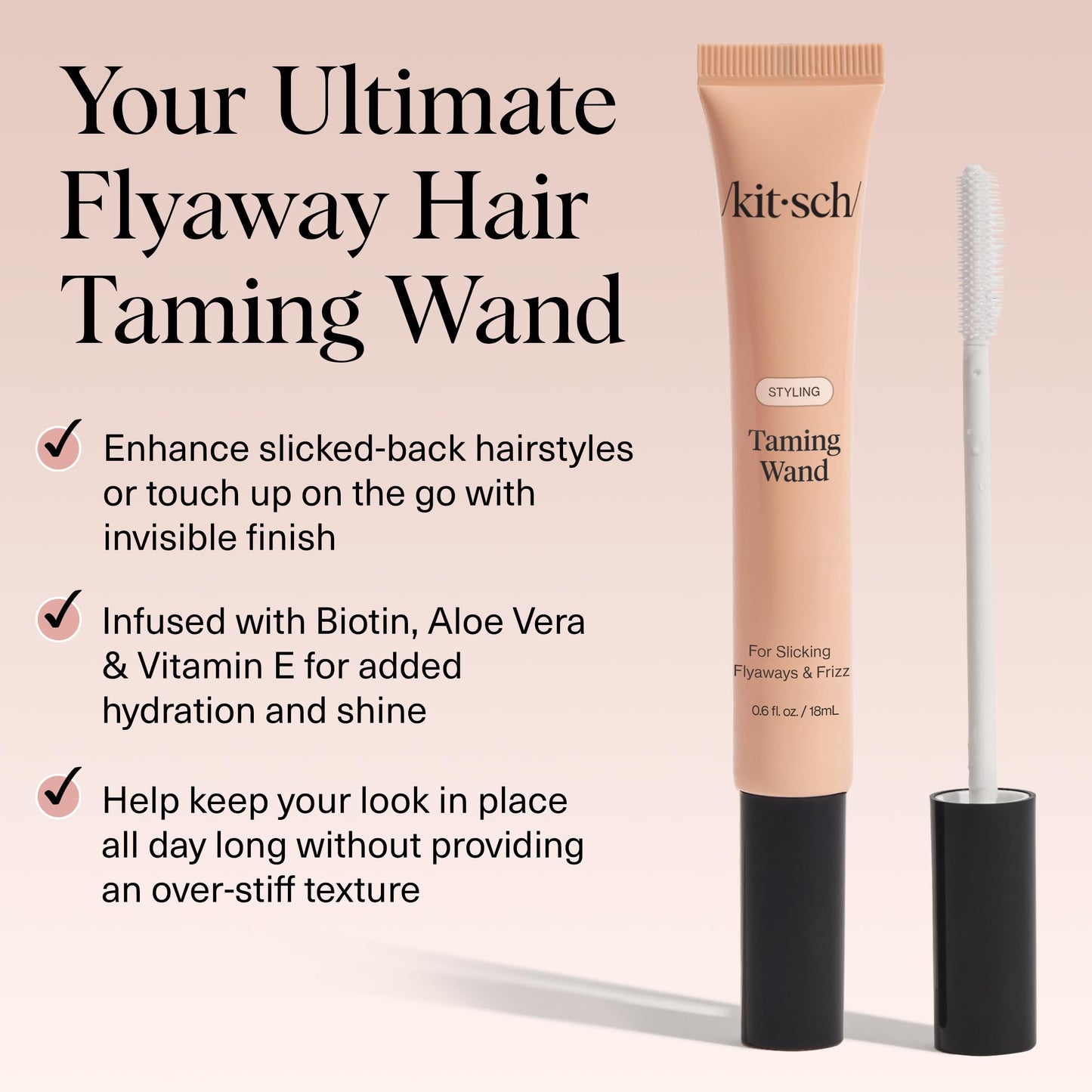 Kitsch Flyaway Hair Stick with Biotin, Aloe & Vitamin E – Clear Serum-Like Gel Taming Wand for Baby Hairs & Frizz Control – Lightweight 18ml