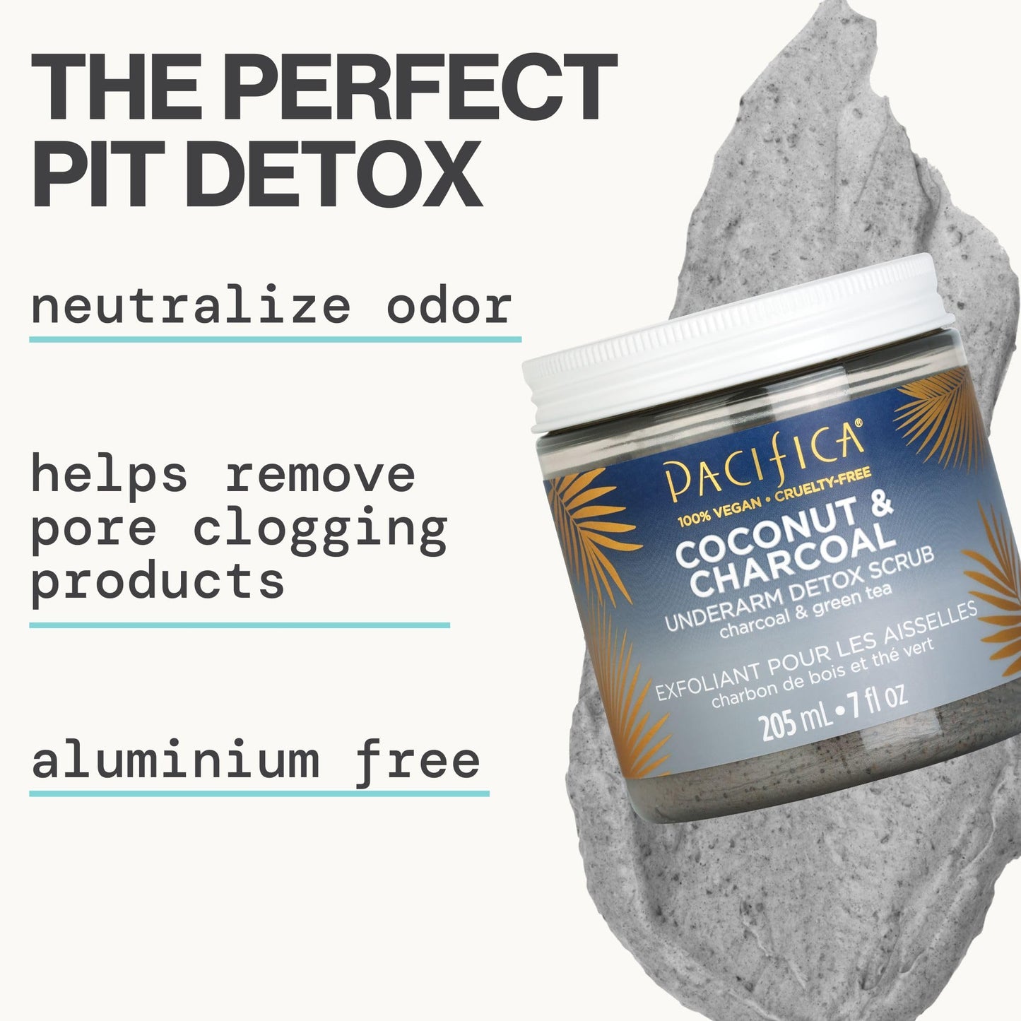 Pacifica Armpit Detox Scrub – Coconut & Charcoal Exfoliating Underarm Body Care, Aluminum-Free, Vegan & Sensitive Skin Safe, 7 fl oz