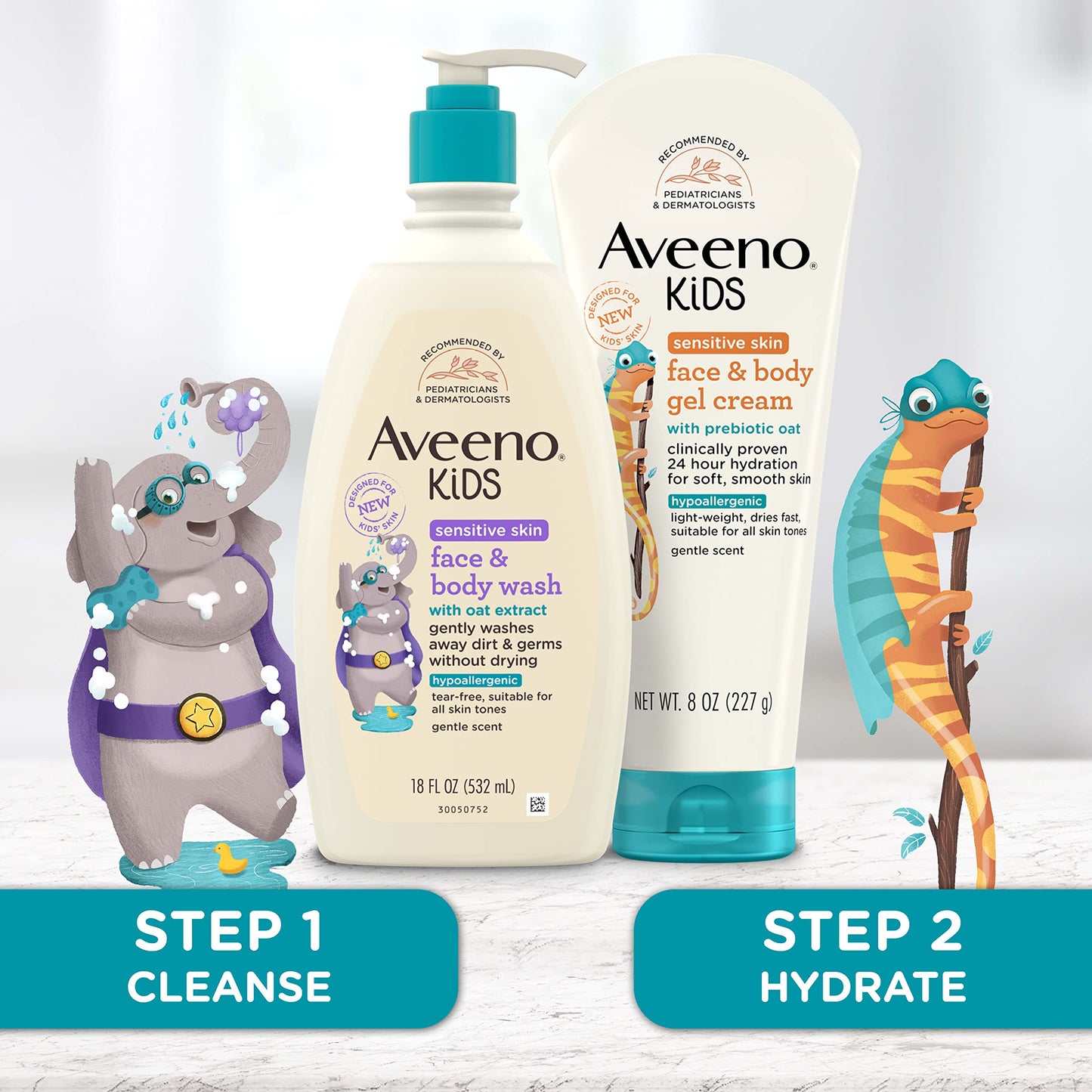 Aveeno Kids Sensitive Skin Gel Cream with Prebiotic Oat, Lightweight, Quick-Dry, Hypoallergenic, 24H Hydration for Face & Body, 8 oz