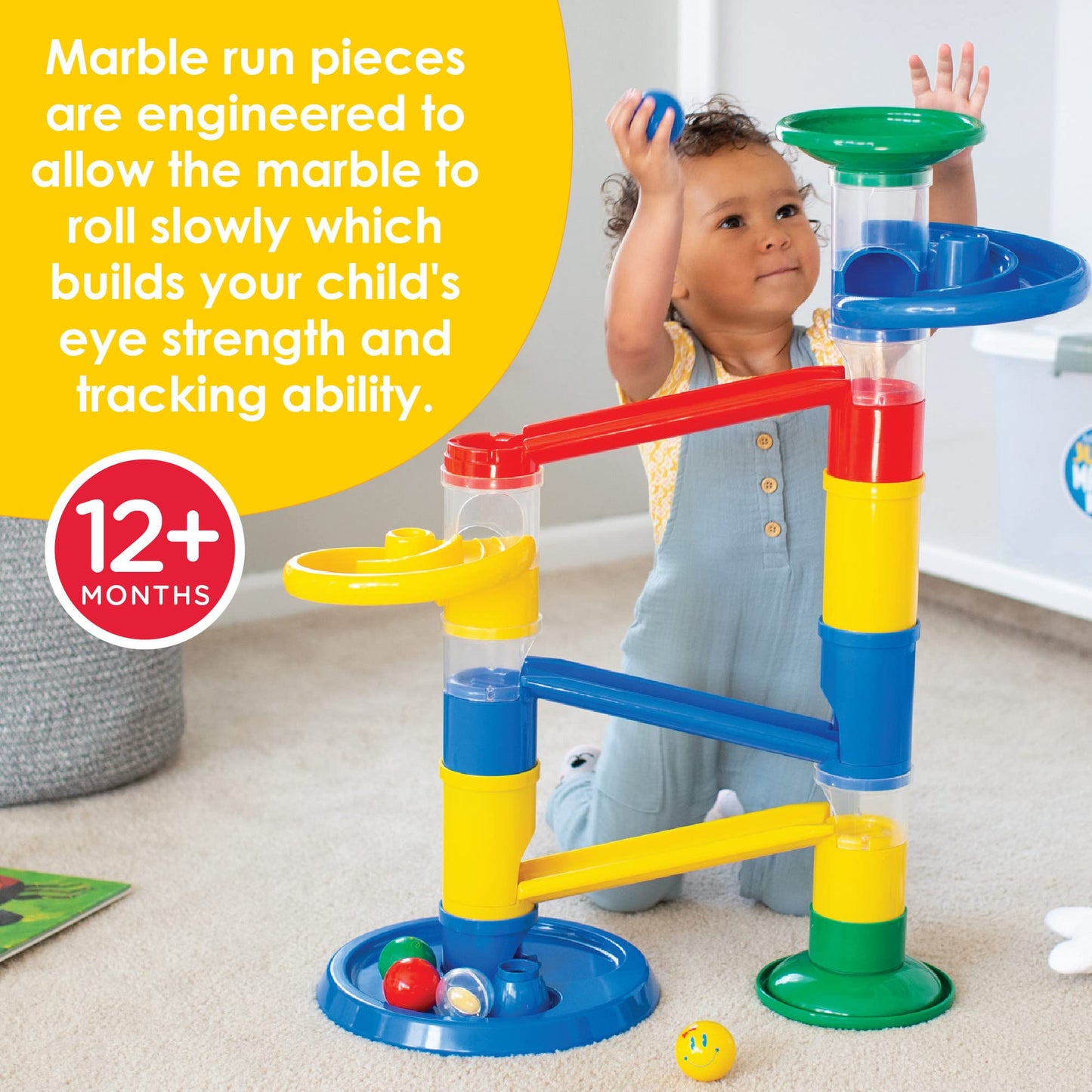 MindWare Junior Marble Run – My First Marble Run Set for Toddlers, Oversized Track Pieces & 5 Giant Marbles, Ages 12+