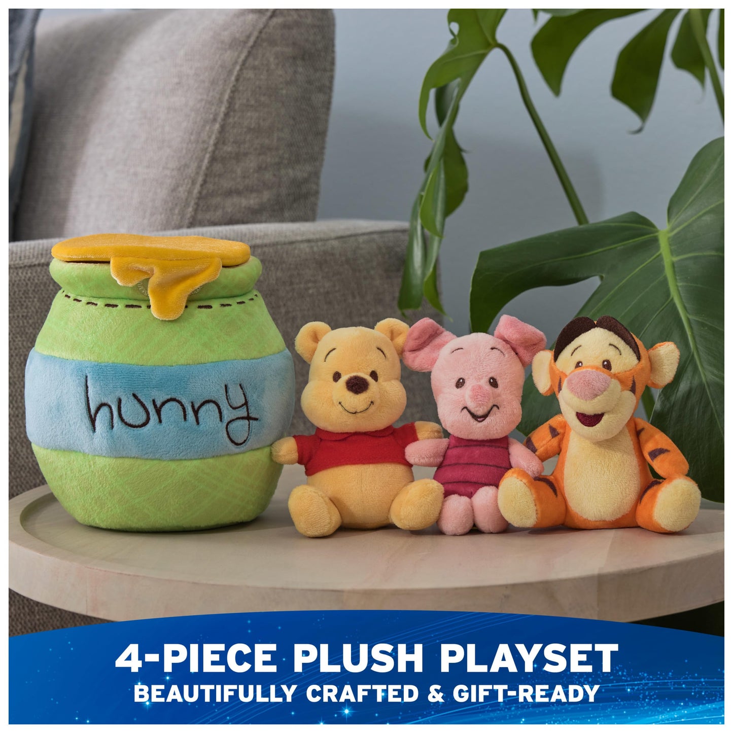 GUND Disney Official Winnie The Pooh Plush Playset with Pooh, Tigger, and Piglet, Sensory Toy Stuffed Animals for Ages 0 and Up, Green, 8”