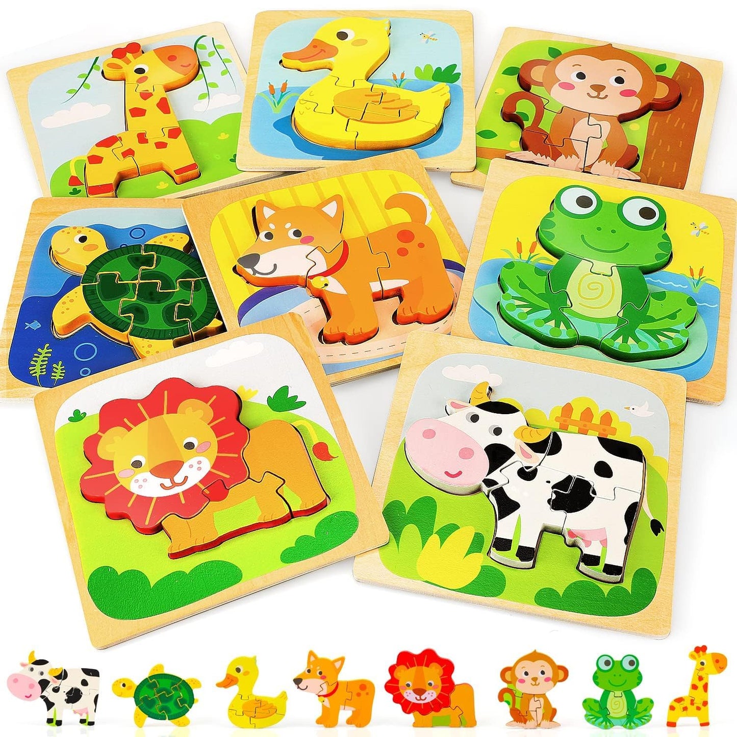 TOY Life Wooden Puzzles for Toddlers 2-4 – Montessori Animal Jigsaw Educational Learning Toy for Boys & Girls, Best Gift for Ages 1-3