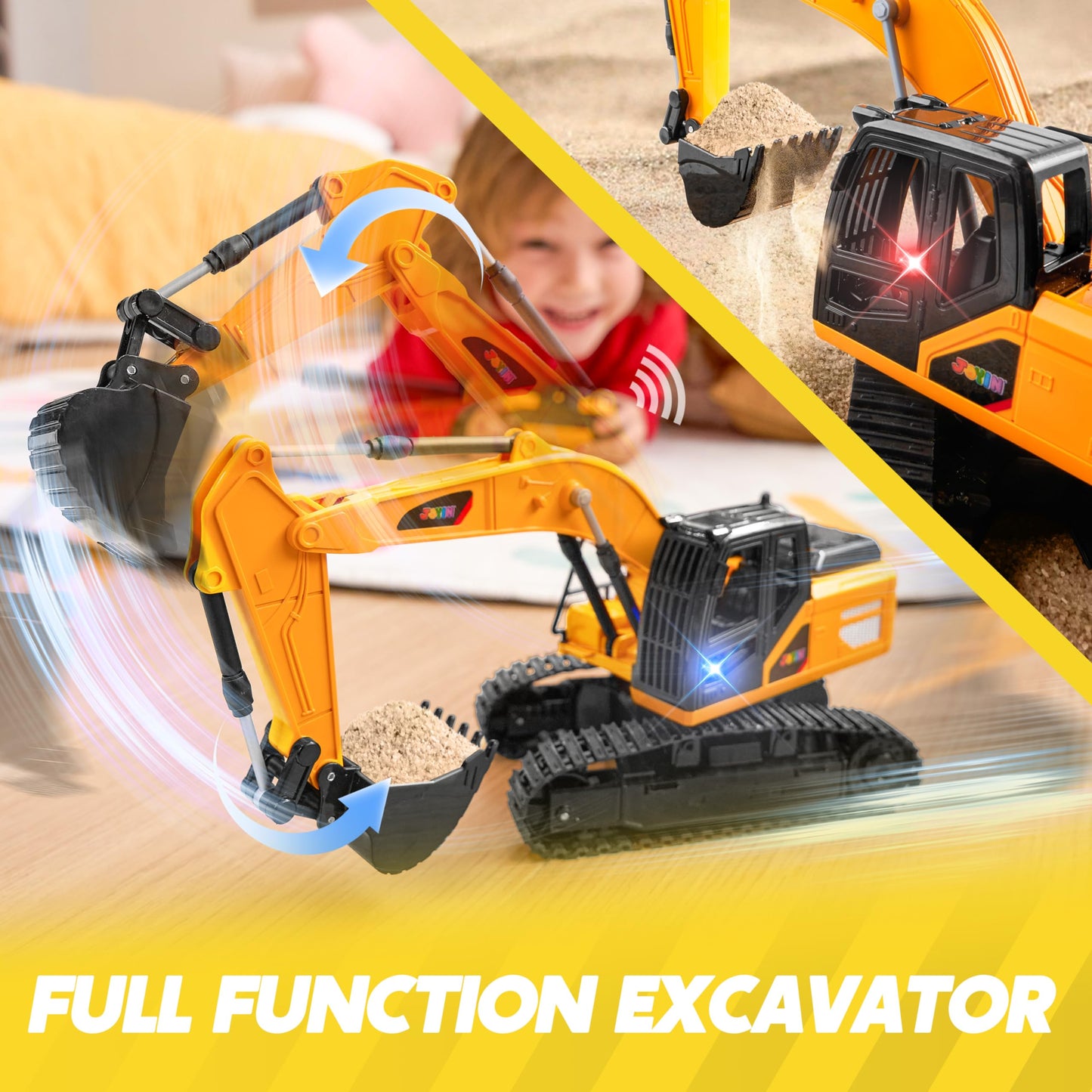 JOYIN 2.4GHz Remote Control Excavator Toy with Lights – RC Construction Vehicle for Boys Ages 3-12, Birthday & Christmas Gift