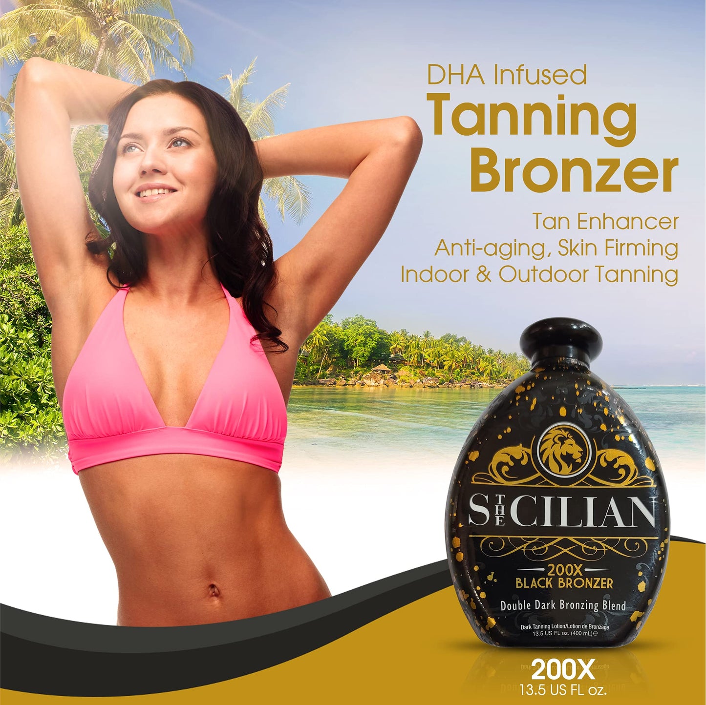 The Sicilian 200X Dark Black Bronzer Tanning Lotion – Gradual Sunless Tanner for Glowing, Nourished Skin