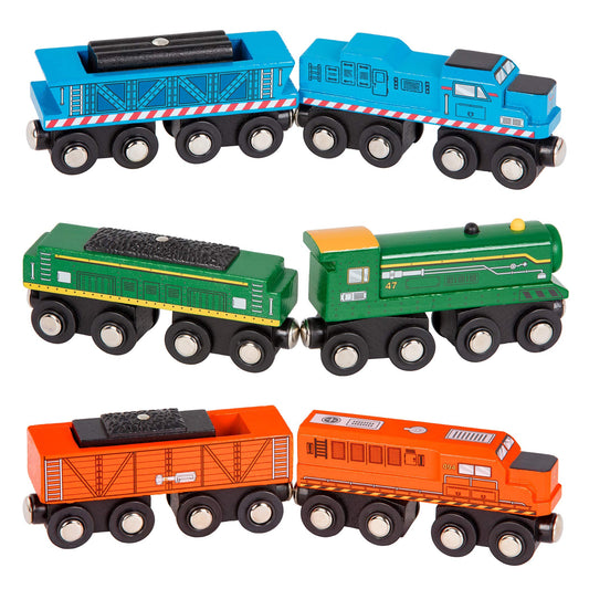 Battat – Classic Trains – 6 Pieces Wooden Railroad Set – Magnetic Toy Trains – Train Engines & Cars – 3+ Years– Wooden Locomotives & Freight Cars