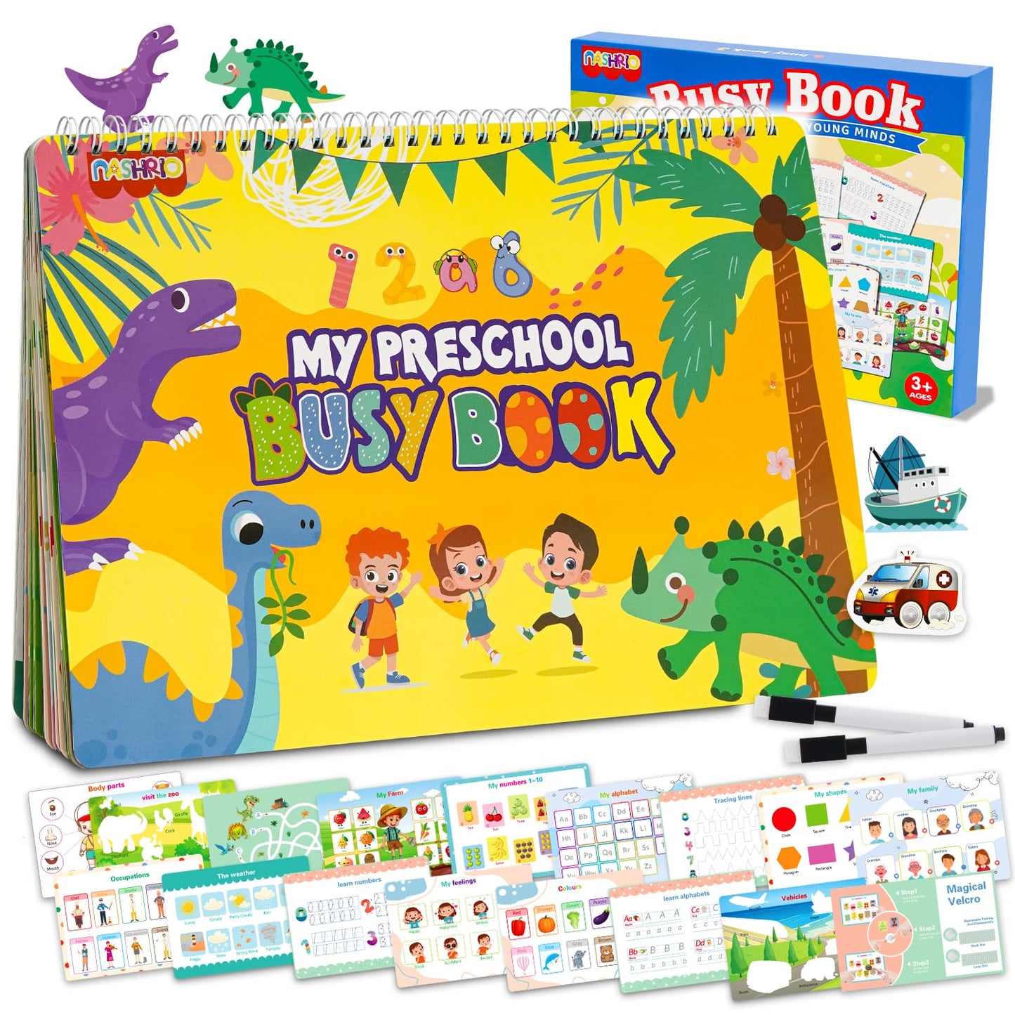 NASHRIO Montessori Busy Book for Toddlers 3-5 - 24 Themes Educational Learning Toy for Kids 3-6, Preschool Activities for Home, School & Travel
