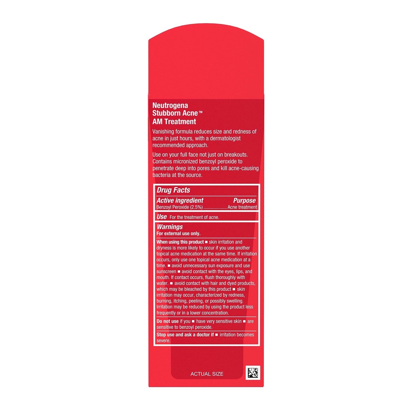 Neutrogena Stubborn Acne AM Treatment - 2.5% Benzoyl Peroxide, Oil-Free, Reduces Breakout Size & Redness, Paraben-Free, 2 oz