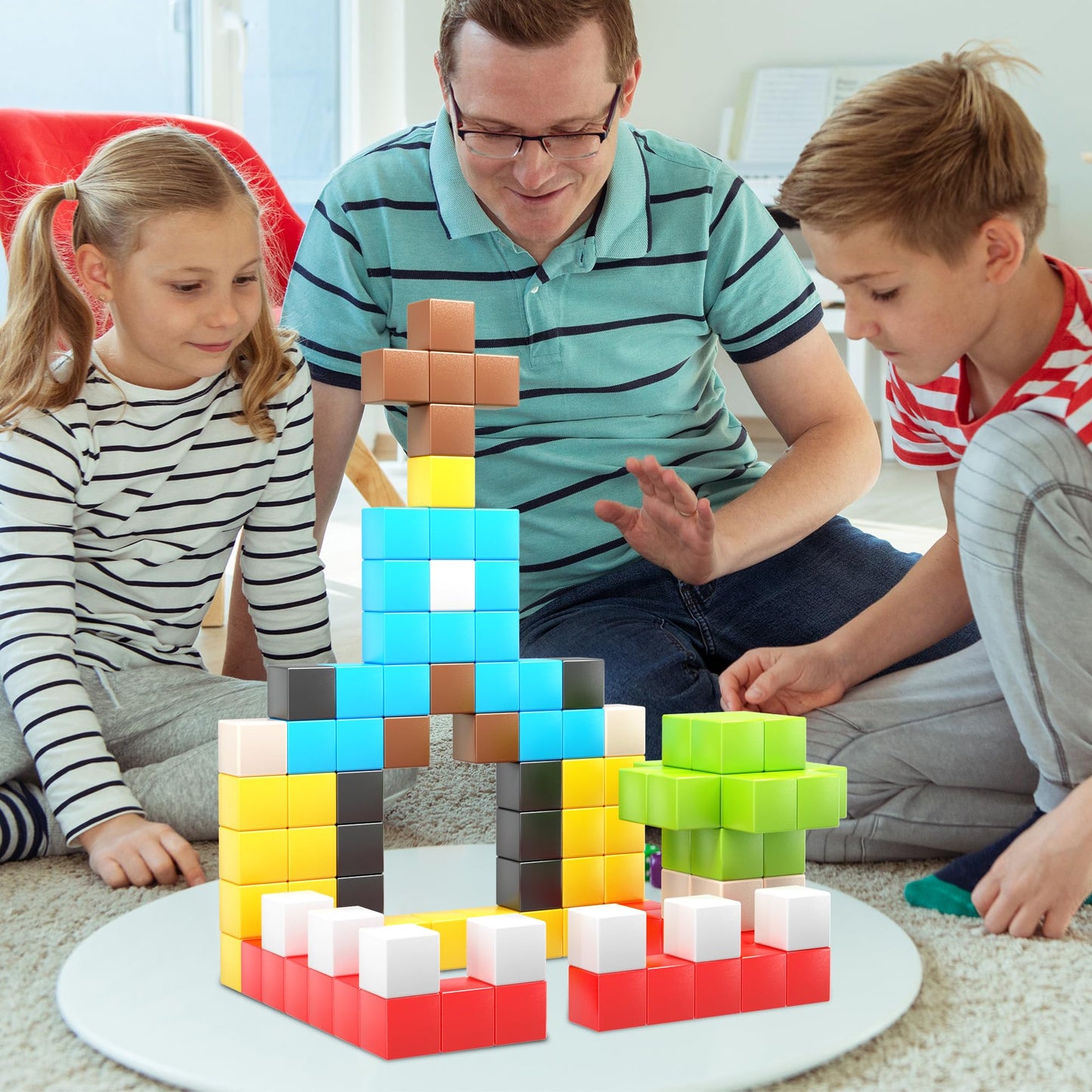 PicassoTiles 108-Piece 1” Magnetic Puzzle Cubes Set – STEM Building Blocks, Early Learning Sensory Toy with Idea Book for Kids 3+