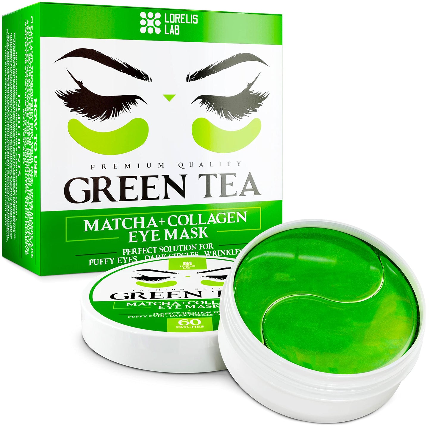 Under Eye Patches for Dark Circles & Puffiness – Green Tea Skincare Mask with Hyaluronic Acid, Collagen & Caffeine, 60 Pads, Gifts