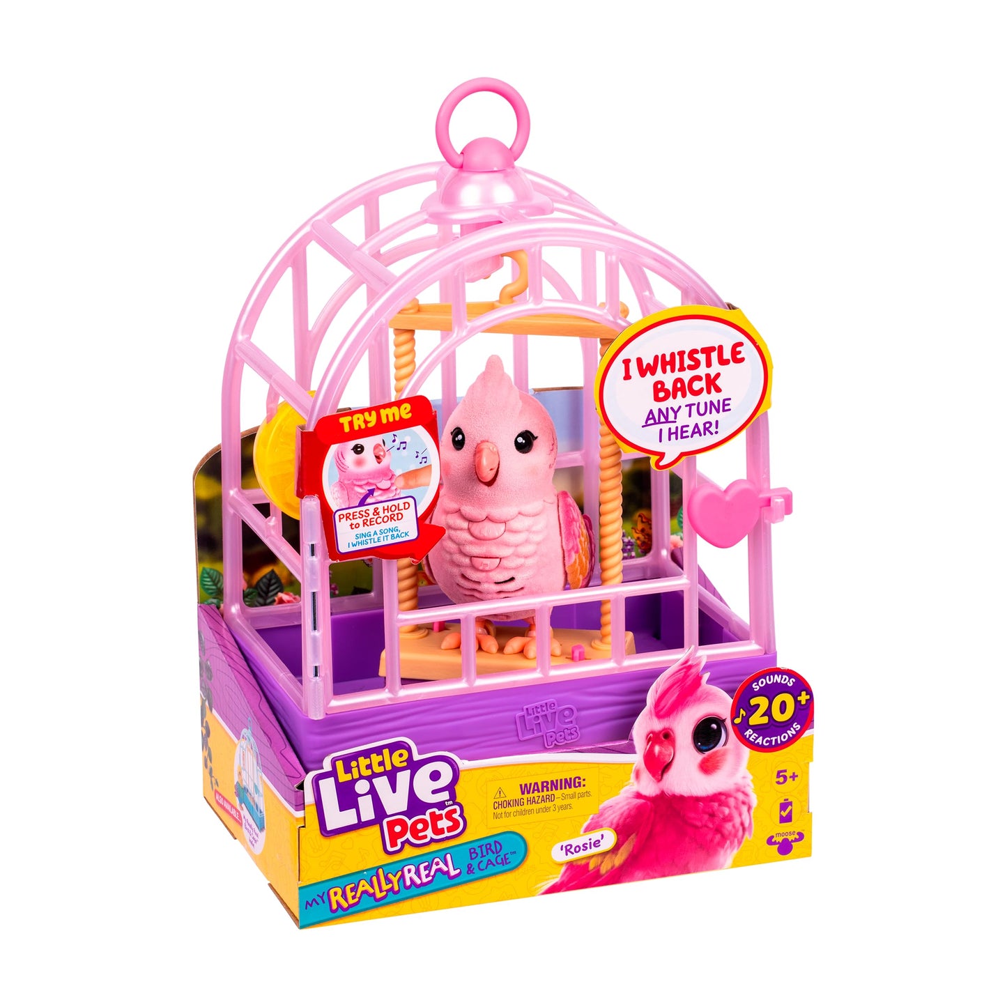 Little Live Pets My Really Real Talking Bird Toy & Cage - Rosie, Interactive Voice Repeating Toy, 20+ Sounds & Reactions, Talking Toys for Kids 5-7