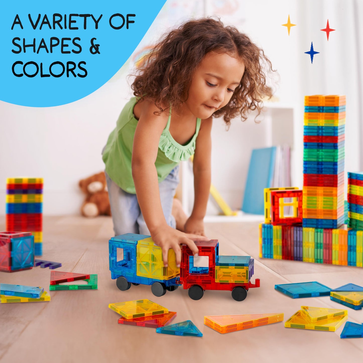 SUNNY AUNTIE 125+ Magnetic Tiles with Bonus Zippered Case, STEM Building Set for Kids Ages 3-8, Fun Gift for Boys & Girls