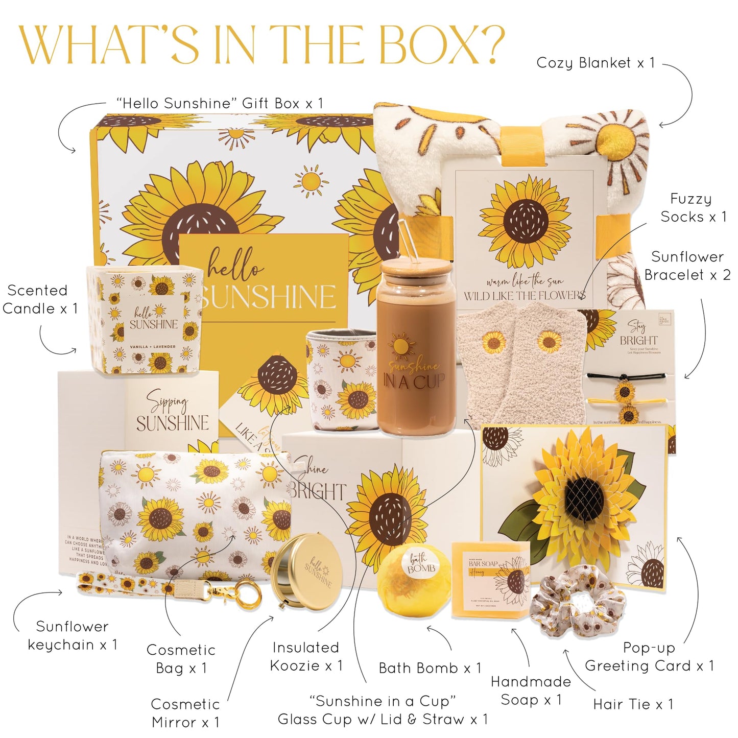 The Love Crate Co Gift Baskets for Women – Unique Birthday, Get Well, Sunflower & Thinking of You Care Packages for Friends