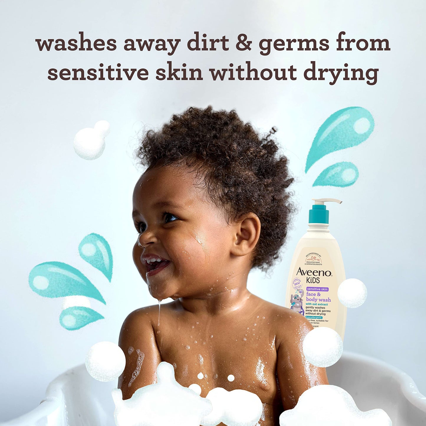 Aveeno Kids Sensitive Skin Face & Body Wash, Oat Extract, Tear-Free, Non-Drying, Hypoallergenic, Gentle Pump, 18 fl oz