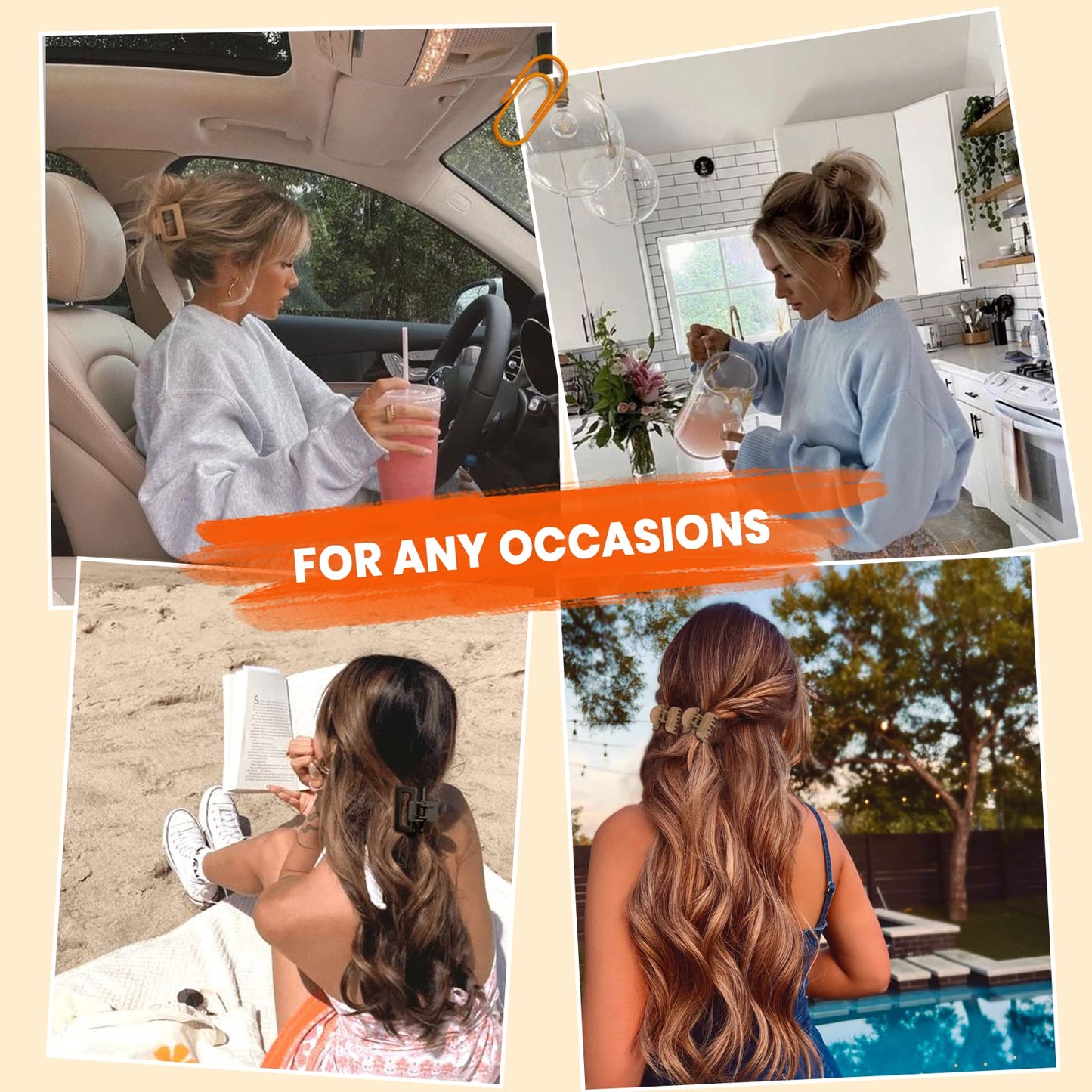 DEPOKA Matte Hair Claw Clips for Women & Girls – Rectangle & Double Row Small Clips for Thin to Medium Hair – Nonslip Jaw Clips (4 Pack: Beige, Khaki, Brown, Black)