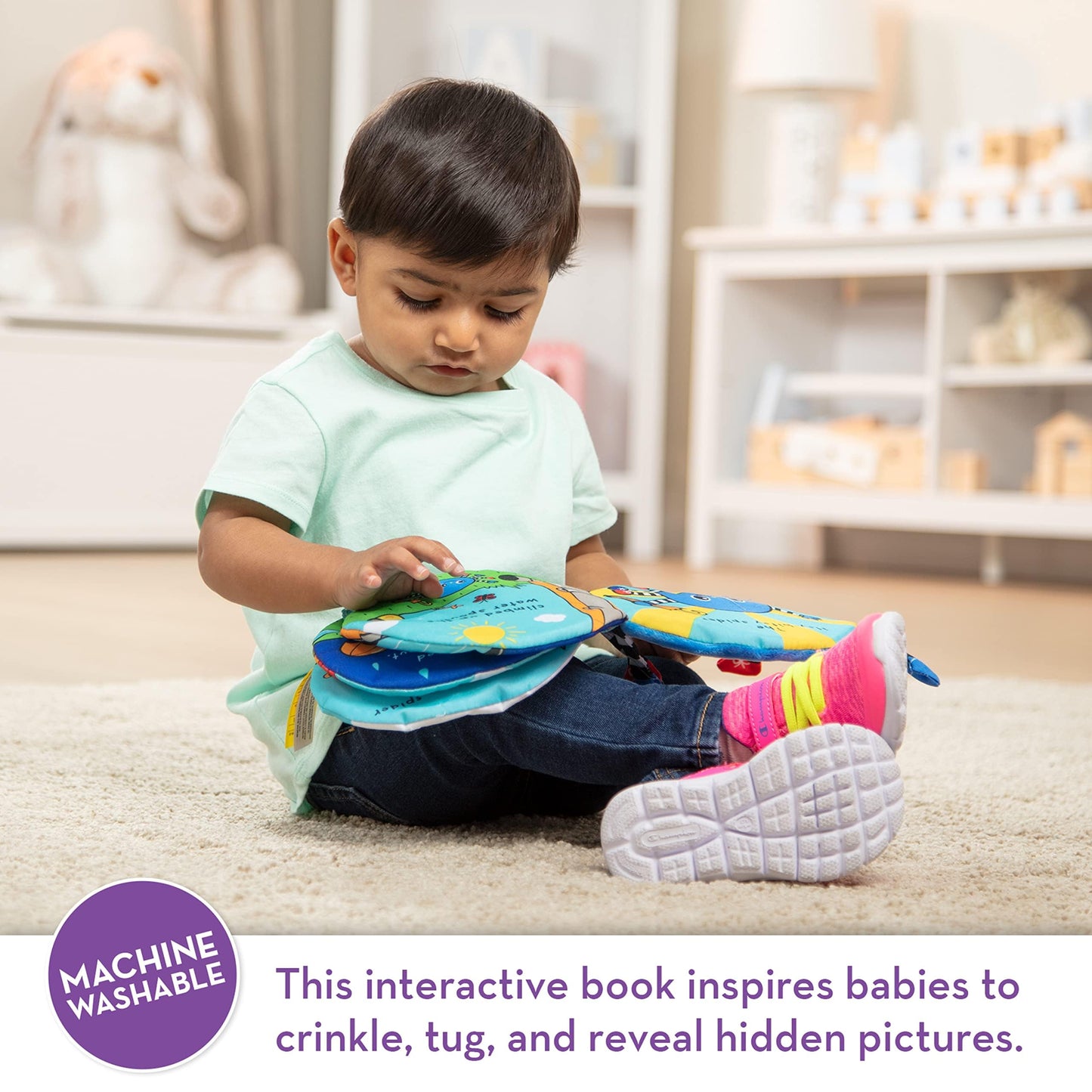 Melissa & Doug K’s Kids Itsy-Bitsy Spider Soft Cloth Activity Book for Babies & Toddlers, Sensory Textures & Peekaboo Play, 1M+