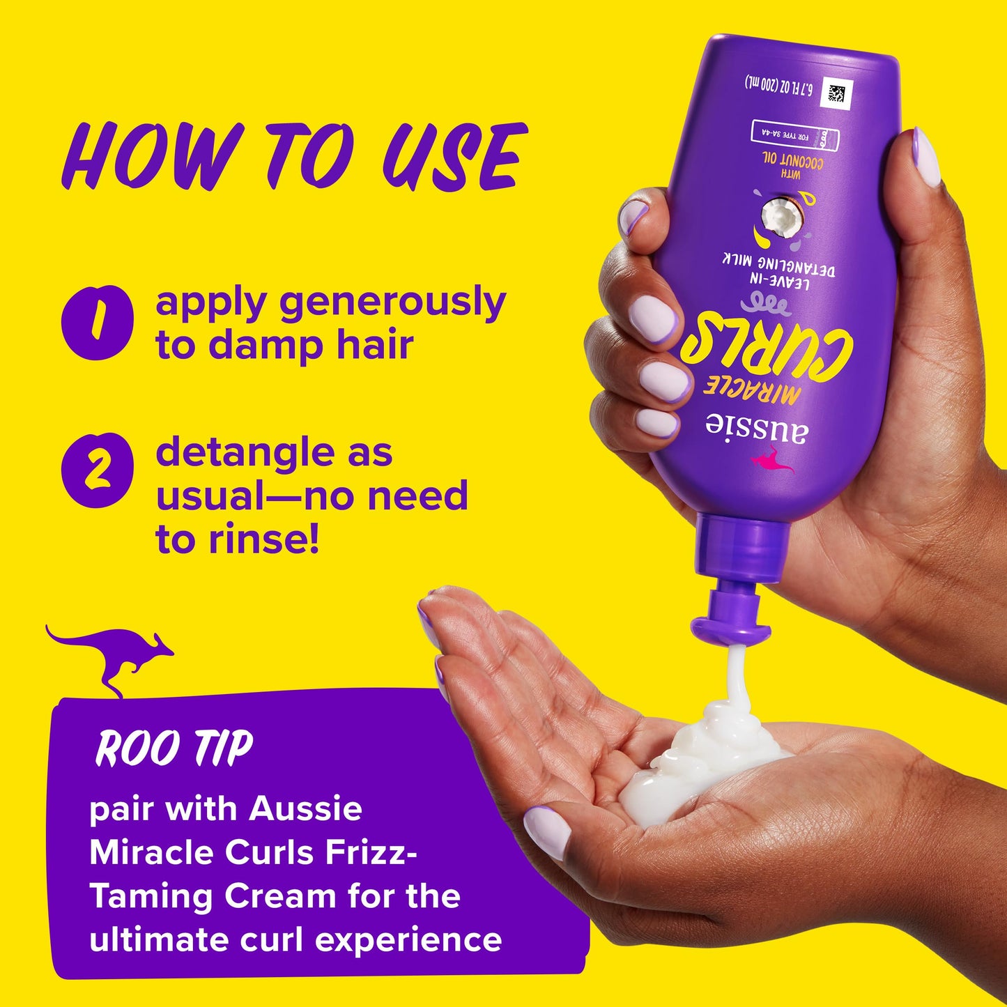 Aussie Miracle Curls with Coconut Oil, Paraben Free Detangling Milk Treatment, 6.7 fl oz