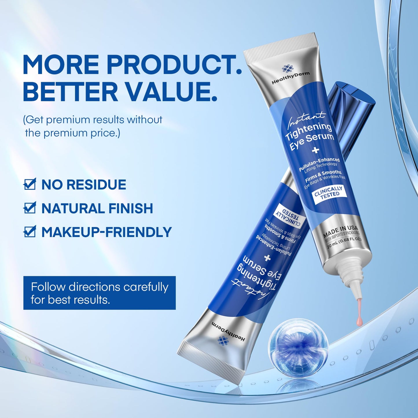 Instant Under Eye Lift Serum – Reduces Puffiness, Dark Circles, Wrinkles & Crow’s Feet Fast, Firming Formula for Mature Skin, 20 mL