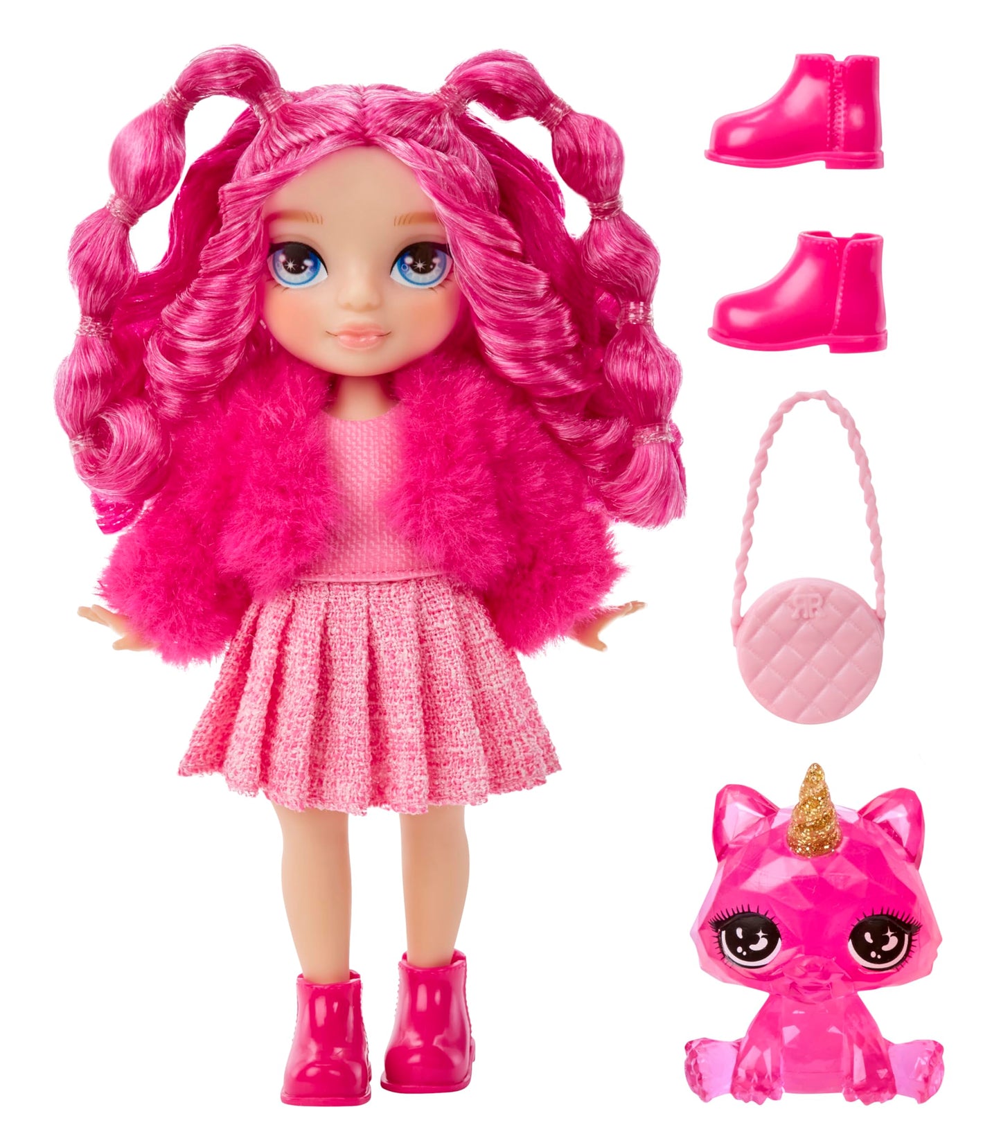 Rainbow High Littles – Magenta Monroe, Pink 5.5" Posable Small Doll with Purse, Magical Pet Kitty, Girls Toy Gift, Kids Ages 4-12 Years