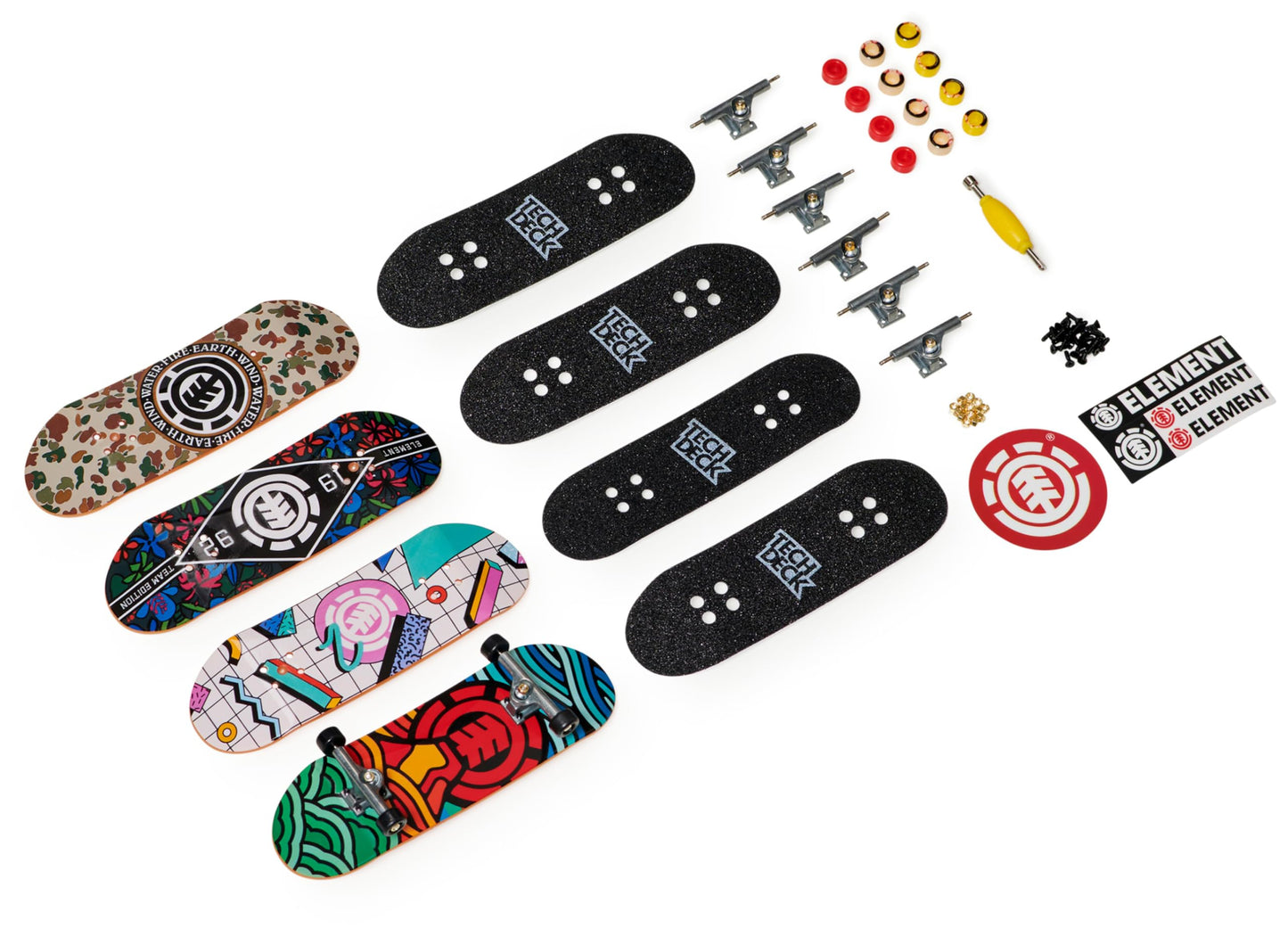 TECH DECK, Ultra DLX Fingerboard 4-Pack, Element Skateboards, Collectible and Customizable Mini Skateboards, Kids Toy for Ages 6 and up